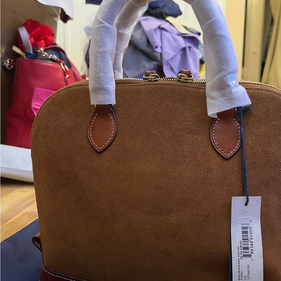 Dooney & Bourke Tan and Brown Suede Satchel - Picture 2 of 7